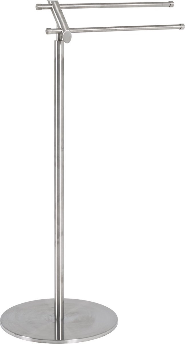 Handdoekenrek - RVS zilveren handdoekhouder - Verzwaarde voet - Twee hangarmen - Handdoekrek - Badkamer - 48 x 30 x 84 cm