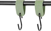 2x Leren S-haak hangers - Handles and more® | SUEDE JADE - maat M (Leren S-haken - S haken - handdoekkaakje - kapstokhaak - ophanghaken)