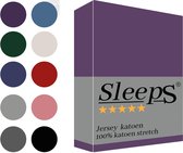 Sleeps Jersey Hoeslaken - Paars Lits-Jumeaux 180x200/220 cm - 100% Katoen - Hoge Hoek - Heerlijk Zacht Gebreid - - Strijkvrij - Rondom elastiek - Stretch -