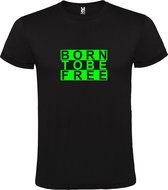 Zwart  T shirt met  print van "BORN TO BE FREE " print Neon Groen size M