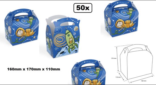 50x Happy kids menu box Space - menu box take away restaurant festival theme party frites hamburger