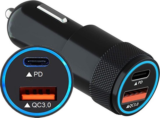 Chargeur voiture USB-A & USB-C adapté pour Apple Iphone & Samsung -  Convient pour