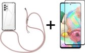 Samsung A53 Hoesje - Samsung Galaxy A53 hoesje transparant met rosé koord shock proof case - Full Cover - 1x Samsung A53 screenprotector