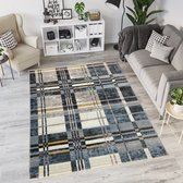 Flycarpets Vintage Vloerkleed Lorenzo - Geblokt - Grijs / Blauw - 120x180 cm