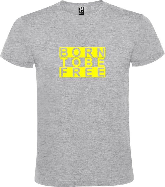 T-shirt Grijs avec imprimé "BORN TO BE FREE" imprimé Jaune fluo taille S