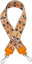 Schouderriem Bloem print- Oranje, breedte 5 cm- Verstelbaar Tassen riem -Verwisselbare tasband met haaks- Tashengsel - Bag Strap - Verstelbaar -Handmade