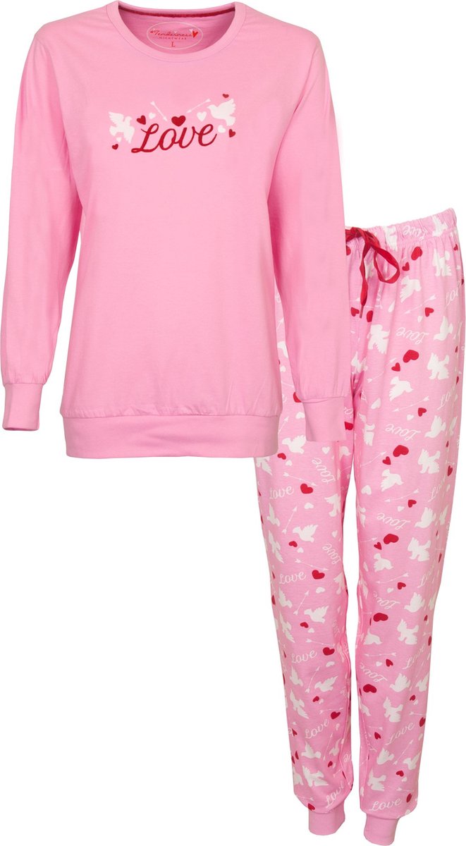Tenderness Dames Pyjama - Katoen - Hartjes - Zacht Roze