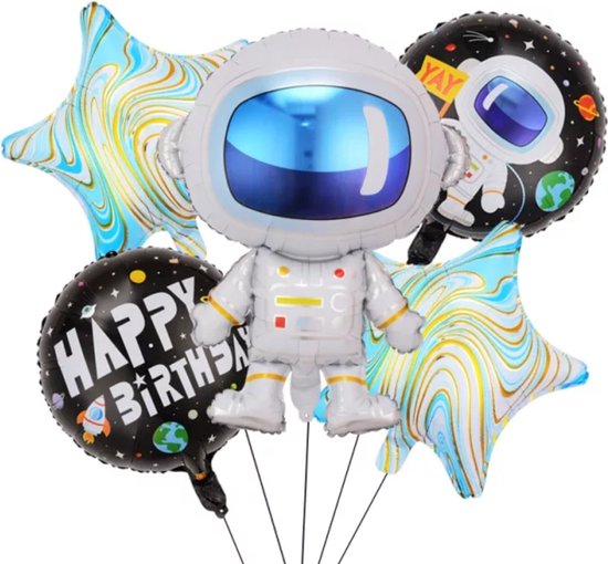 Astronaut happy birthday folie regenboog ballonnen verjaardag set 5delig