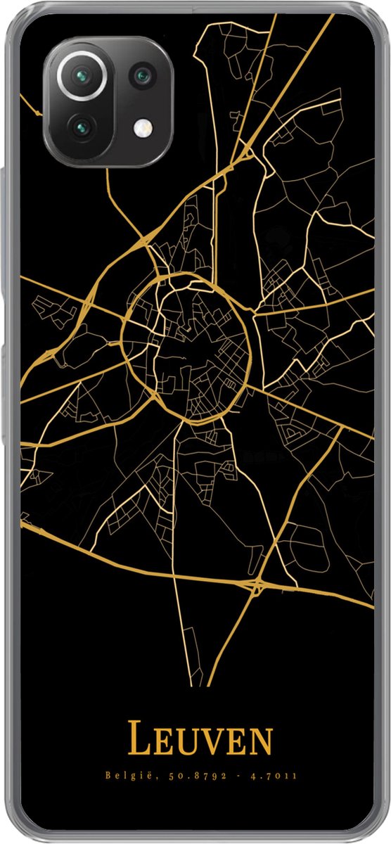 Telefoonhoesje Geschikt voor Xiaomi Mi 11 Lite hoesje - Leuven - Kaart - Goud - Siliconen Telefoonhoesje Telefoonhoesje