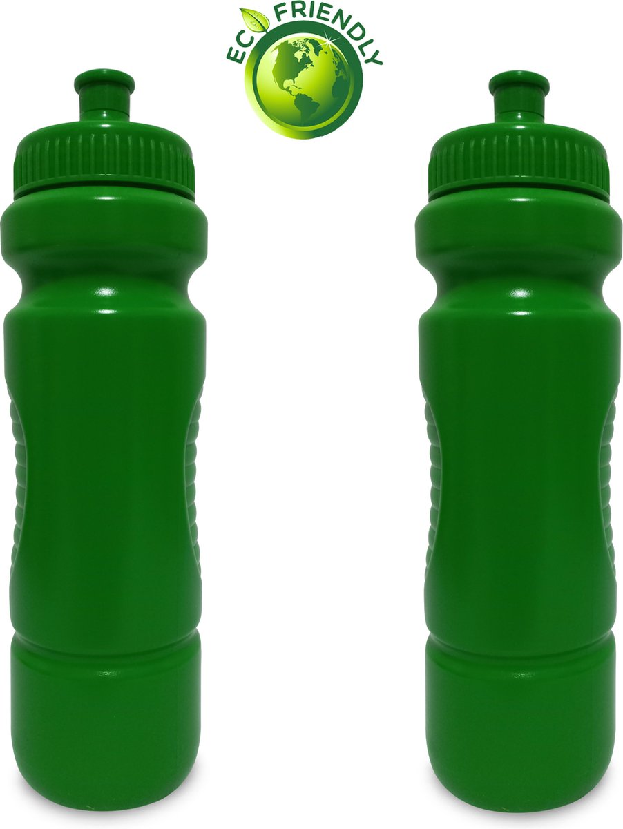 2x Waterfles Bidon 850ml - Drinkbus kinderen/volwassenen - groen eco