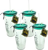 Gusta Drinkglas Met Rietje en deksel – 550ml – In A Jar Groen - 4 Stuks