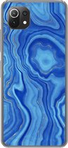Telefoonhoesje Geschikt voor Xiaomi Mi 11 Lite hoesje - Marmer print - Blauw - Goud - Siliconen Telefoonhoesje