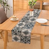 De Groen Home Chemin de Table Textile Velours Imprimé - Mandala Noir&Blanc - Velours - 45x220