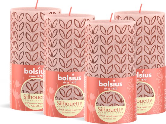Bolsius - Rustieke kaars - Licht Roze met print - 13cm - 4 stuks