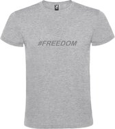 Grijs  T shirt met  print van "# FREEDOM " print Zilver size XXXXL