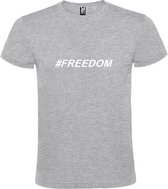 Grijs  T shirt met  print van "# FREEDOM " print Wit size S