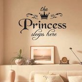 Merkloos-muursticker-the princess sleeps here- quotes- kinderkamerdecoratie-teksten muur- prinsessen kamer