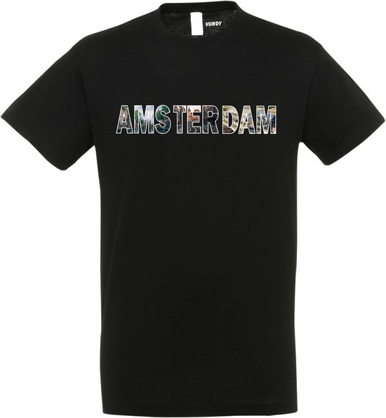 T-shirt AMSTERDAM | Amsterdam skyline | leuke cadeaus voor mannen | Zwart | maat XS