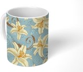 Mok - Koffiemok - Patronen - Bloem - Blauw - Mokken - 350 ML - Beker - Koffiemokken - Theemok