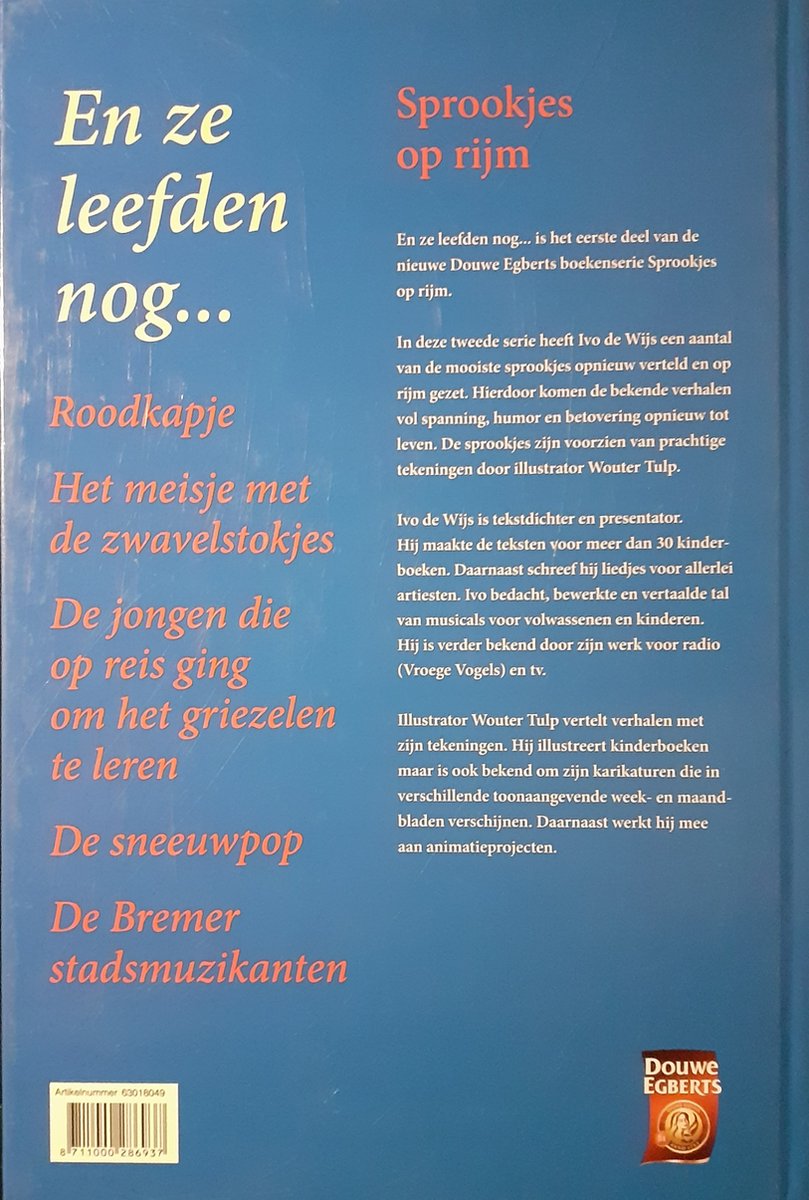Boekomslag met de titel 'En ze leefden nog... Sprookjes op rijm'. Lijst van sprookjes in rode letters.