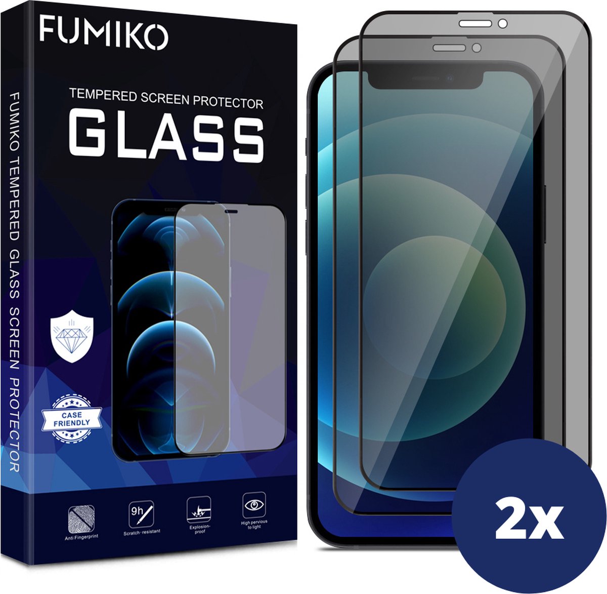 FUMIKO Screenprotector Privacy iPhone 11 Pro/ iPhone Xs/ iPhone X - Screen Protector Privacy Beschermglas - 2 Stuks