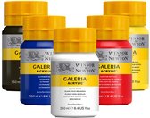 Winsor & Newton Galeria - Acrylverf - set van 5 basiskleuren - wit, zwart, rood, geel & blauw - 250ml