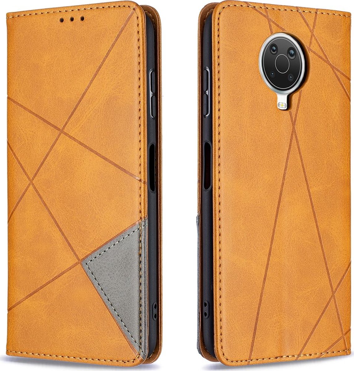 Mobigear Telefoonhoesje geschikt voor Nokia G10 Hoesje | Mobigear Rhombus Slim Bookcase | Pasjeshouder voor 2 Pasjes | Telefoonhoesje voor Pinpas / OV Kaart / Rijbewijs - Cognac