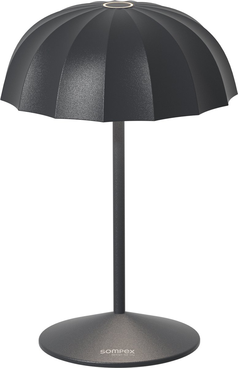 Sompex Tafellamp Ombrellino | Led | Zwart - indoor / outdoor / voor binnen en buiten met oplaadstation USB voor draadloos opladen - 2700-3000k - kleur in warm of koel wit instelbaar - Design acculamp