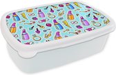 Broodtrommel Wit - Lunchbox - Brooddoos - Design - Sticker - Make Up - Ringen - 18x12x6 cm - Volwassenen