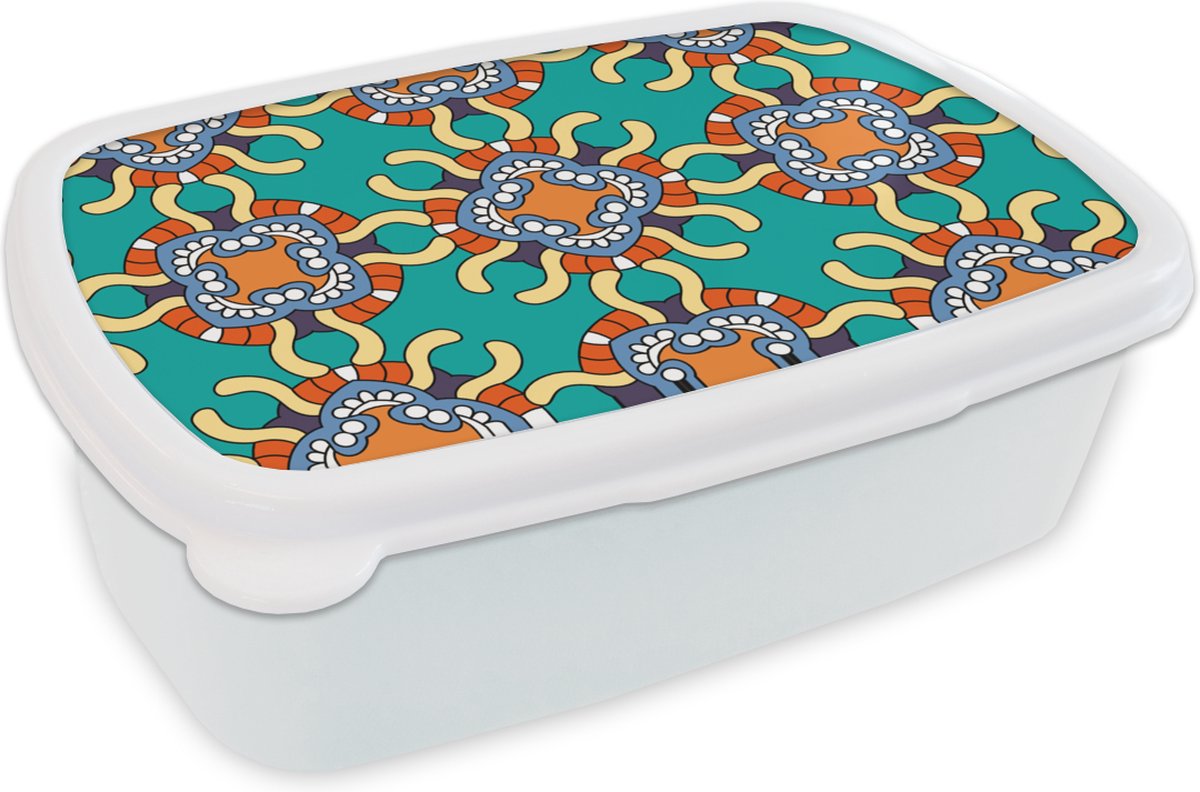 Broodtrommel Wit - Lunchbox - Brooddoos - Patronen - Abstract - Groen - 18x12x6 cm - Volwassenen