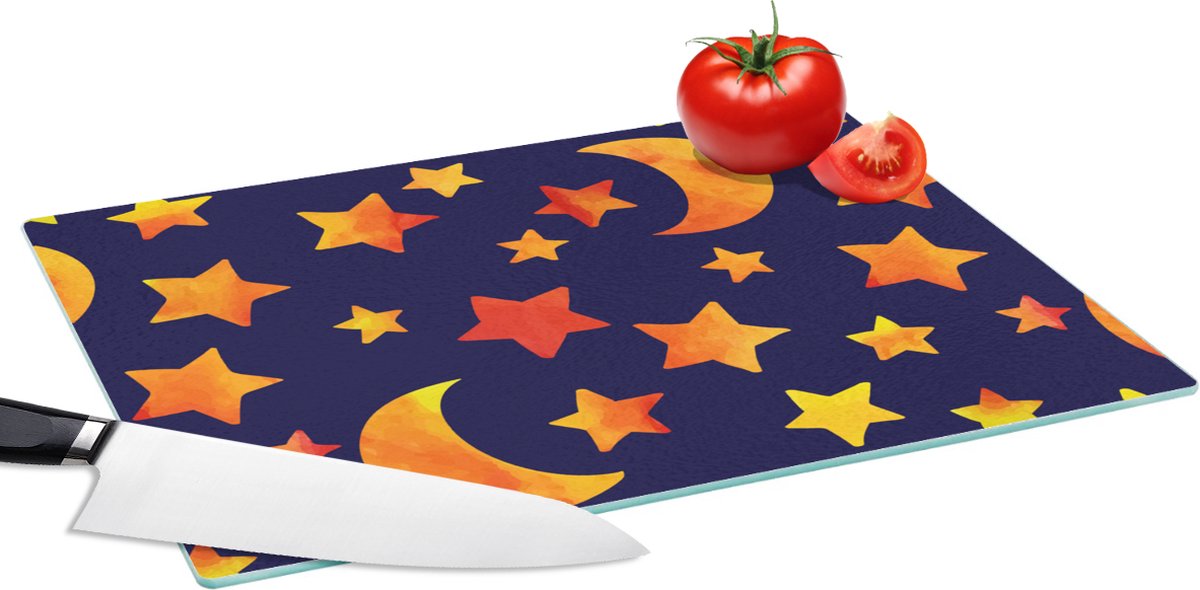 Glazen Snijplank - 39x28 - Sterren - Nacht - Patronen - Kind - Snijplanken Glas