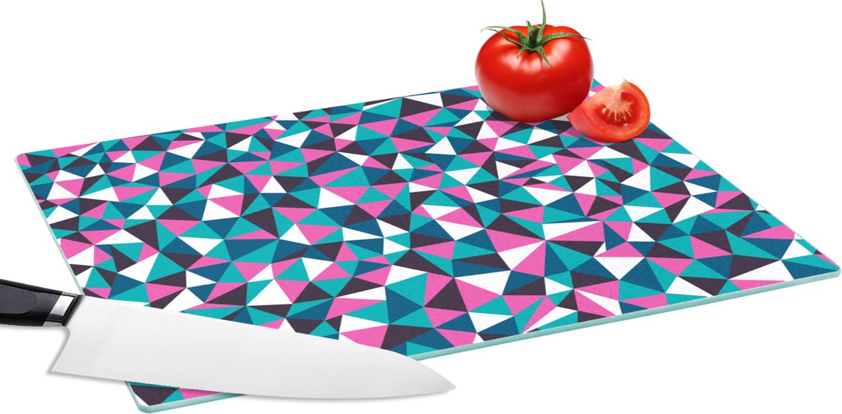 Glazen Snijplank - 39x28 - Geometrie - Roze - Blauw - Wit - Patronen - Snijplanken Glas