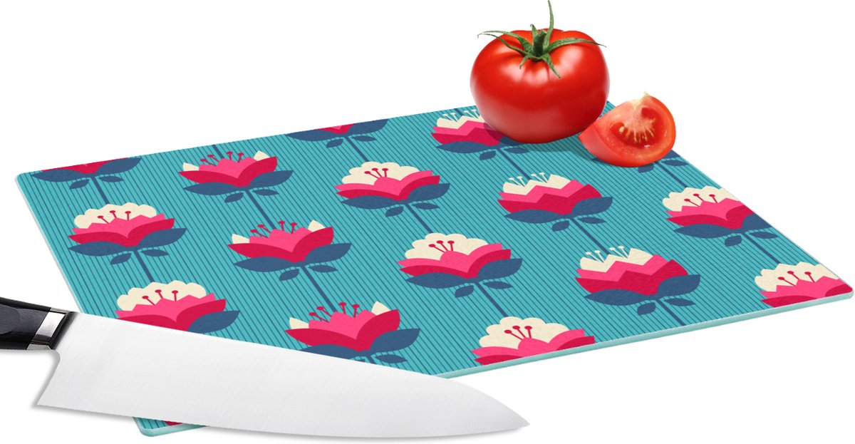 Glazen Snijplank - 28x20 - Patronen - Retro - Bloemen - Lelie - Snijplanken Glas