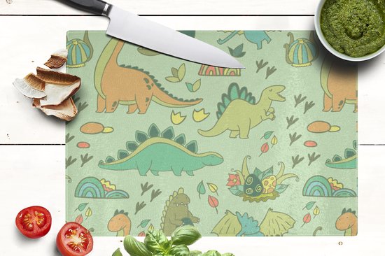 Planche à Verres - 39x28 - Motifs - Dino - Vert - Garçon - Enfant - Enfants - Kids - Planches à découper en Glas