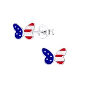 Joy|S - Zilveren vlinder oorbellen - 8 x 6 mm - Amerikaanse vlag