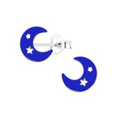 Joy|S - Zilveren blauwe maan oorbellen - 8 x 9 mm - met kleine sterretjes