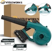 VIOLEWORKS-Elektrische Bladblazers Stofzuiger-2 in 1-2200W-18000 r/min-Draadloos -180°Rotatie-met Opvangzak en 1 Accu-Aangepast aan 18V Makita Accu-Blauw