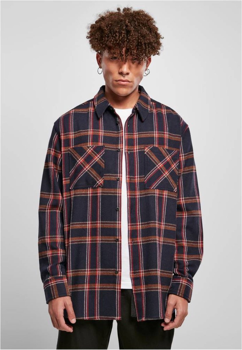 Urban Classics Overhemd -S- Heavy Long Oversized Checked Blauw