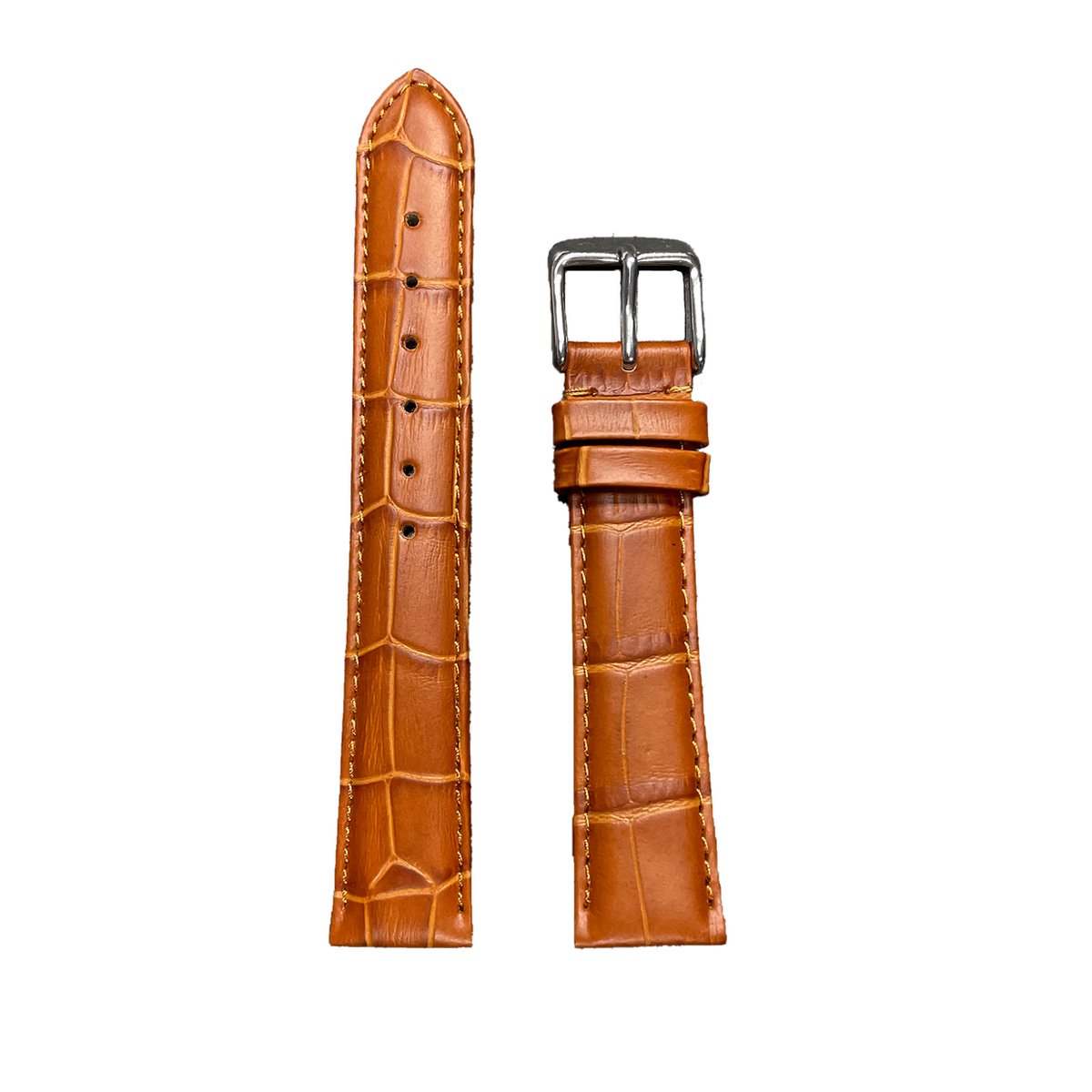 Horlogeband - 18 mm - Bruin - Echt leer in croco print - Roestvrijstalen gesp