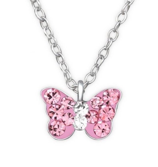 KAYA | Zilveren Kinderketting 'Pink Butterfly' | bol.com