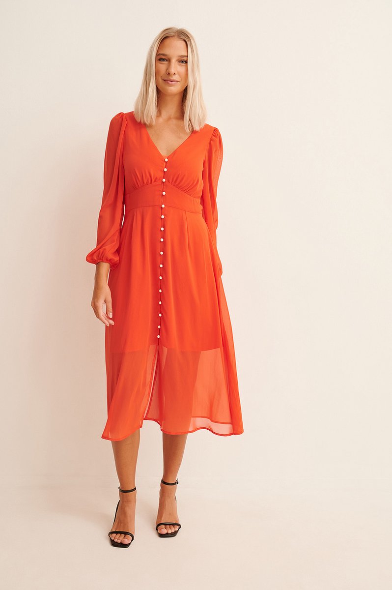 NA-KD Button Front Slit Dress Dames Jurk - Maat 42