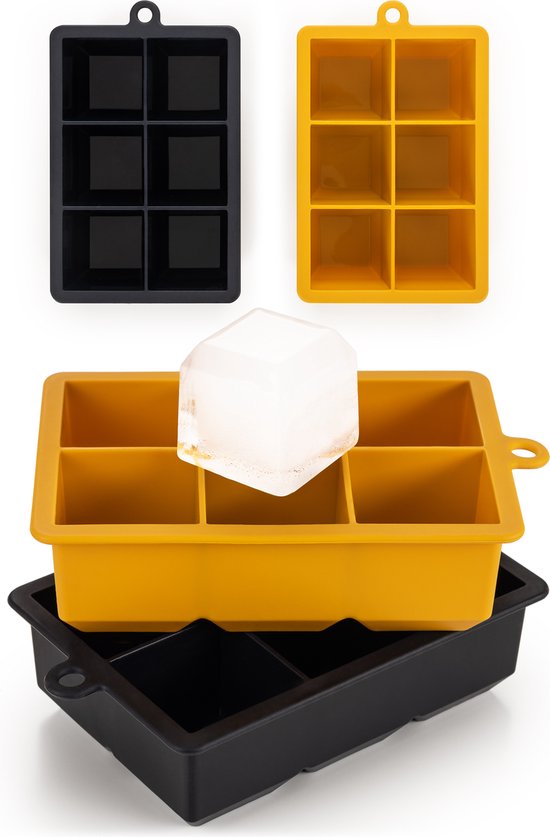 Blumtal IJsblokjesvorm - 2 x 6 IJsblokjes - Hoogwaardig Siliconen - 12 Stuks - 4,4 cm - Zwart / Geel