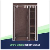 Life's Green® KM3B XL opvouwbare kledingkast – metalen frame met 140KG draagkracht – duurzaam design stoffen garderobekast – 5 opslag planken en 1 ophangstang – ruimtebesparende kleerkast – bruin – 110x45x175CM