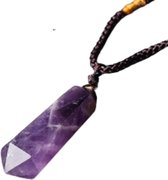 Geslepen Amethist Edelsteen Hanger Met Ketting – Amethyst Steen – Natuursteen – 40 mm – Edelstenen Sieraden - Obelisk