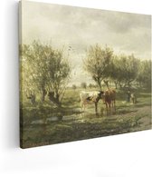 Artaza Canvas Schilderij Koeien bij een Plas - Gerard Bilders - 100x80 - Groot - Kunst - Wanddecoratie Woonkamer
