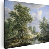 Artaza Canvas Schilderij Boerderijen aan de Rand van een Bos - Egbert van Drielst - 120x90 - Groot - Kunst - Wanddecoratie