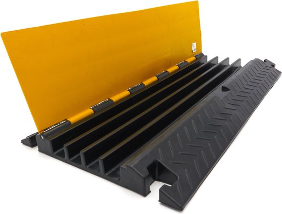 lyrlody- 4 stuks bodemplaat kabelgoot kabelbeschermer 2-kanaals kabelbrug slangbrug kabelgoot vloerkanaal rubber overrijbeveiliging 101,5 x 24,5 x 4,7 cm