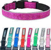 Sharon B - Reflecterende Glitter halsband - roze - maat XL - met neopreen binnenvoering -voor grote honden