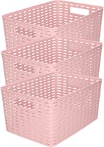 3x stuks rotan gevlochten opbergmand/opbergbox kunststof - Oud roze - 22 x 33 x 16 cm - Kast mandjes