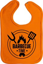 barbecue time - slab - drukknoop - oranje - zwarte opdruk - stuks 1 - barbecue - slabbetjes - bbq - barbecues - slabber - bbq time